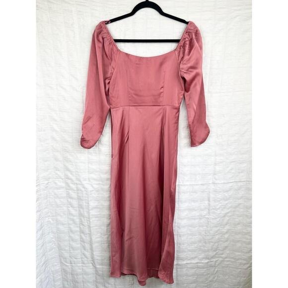 Lush Pink Mauve Satin Square Neck Long Sleeve Midi Dress Size Small Mauve Woods - Picture 3 of 9